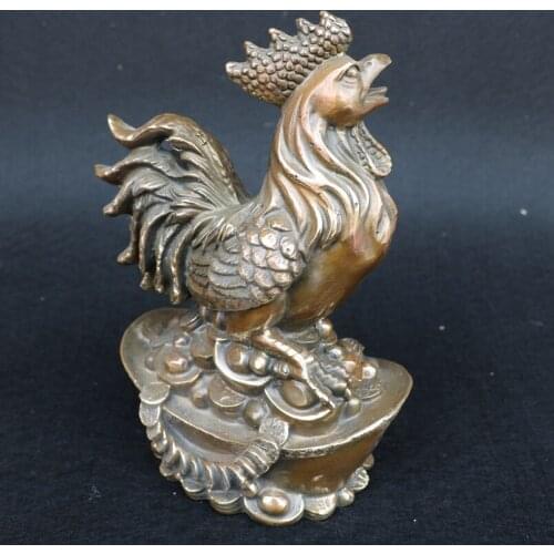 Antique Old QingDynasty copper statue,Rooster standing sculpture,hand carving crafts,best collection&adornment,free shipping