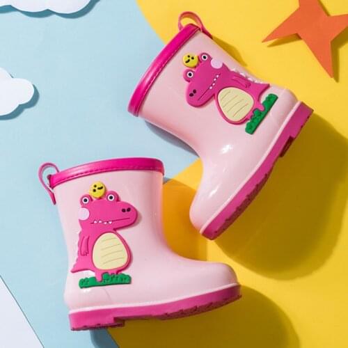 ULKNN Kids Rain Boots PVC Cartoon Dinosaur Boys Rubber Boots Waterproof Girl Water Shoes Children Rainboot Baby Non-slip Boots