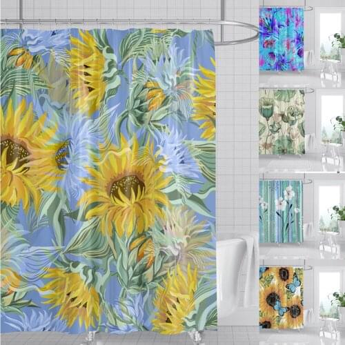 Colorful Flower Shower Curtain Sunflower Lily Rose Print Hang Curtain Bathroom Decoration Bathroom Accessories