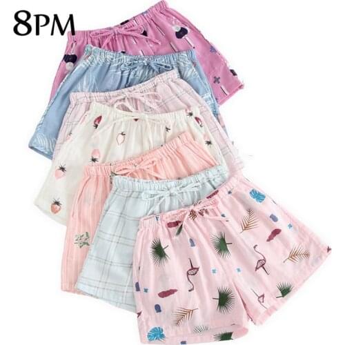 Women Summer Cotton Gauze Shorts Japanese Style Simple Elastic Waist Casual Plus Size Home Pants Print Pattern Pijama ouc141
