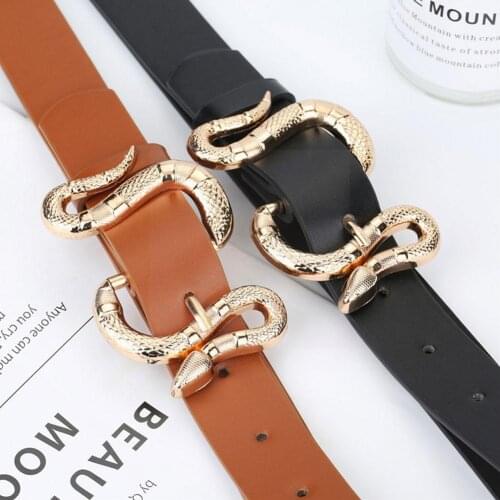 Women Fashion Belt Snake Design Belt Thin Buckle Leather Dress Belts Thin Waistband Long Waistband X1F6