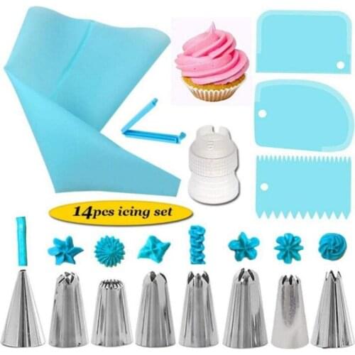 14Pcs/Set Reusable Icing Piping Nozzles Set Pastry Bag DIY Cake Decorating Tools Scraper Flower Cream Converter Baking Tools