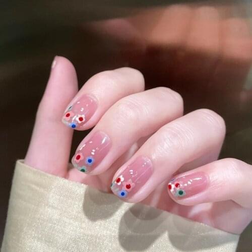 24pcs Floral Printed Nails Patch Glue Type Short Paragraph Fashion Manicure Patch False Nails Save Time Nail Patch Nail Art