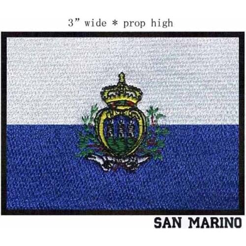 3"wide SAN MARINO 100% Embroidered flag patch black border high quality for jacket/clothing/bag/pant/socks