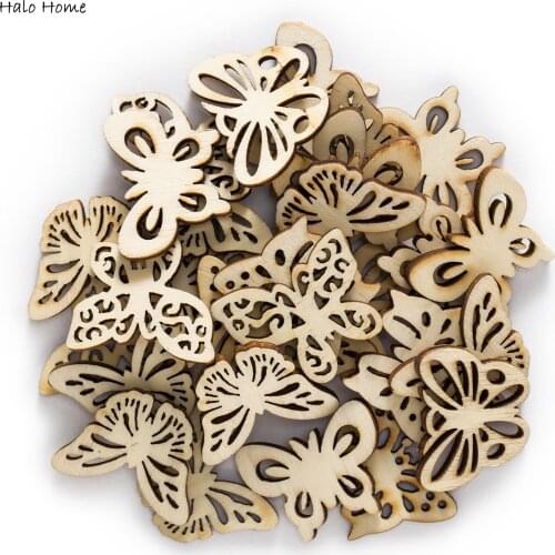 30pcs Butterfly Wooden Chips for Scrapbooking Embellishments Festival Party Home Crafts Handmade Accessories Decor 32x25mm