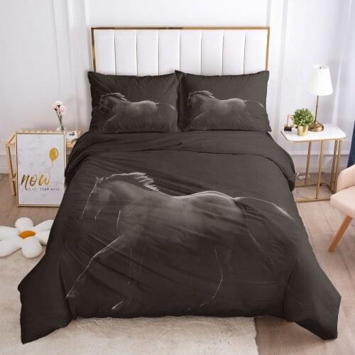 3D Bedding Sets Duvet Quilt Cover Set Comforter Case Bed Linens King Queen Full Single Double Black Animal Horse Home Texitle