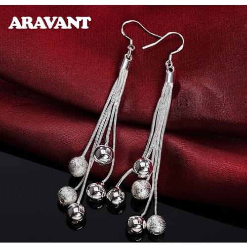 925 Silver 8.6cm Long Tassel Snake Chain Sanding Balls Drop Earrings For Women Fashion Wedding Party Jewelry Gift
