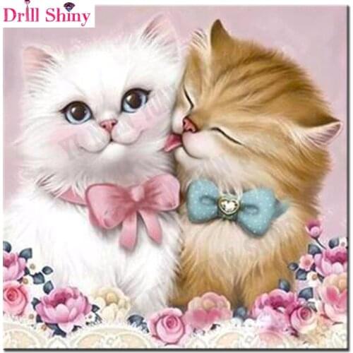 Diamond Painting Cat DIY 3D Diamond Embroidery Couple Kitten Mosaic Drawings Rose Lovers Animal Wedding Beading Embroidery Kits