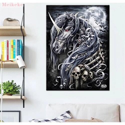 Hot Sale DIY Diamond Painting Night Skull Unicorn Mosaic 5D Cross Stitch Horse Full Square Round Drill Embroidery Kit Home Decor