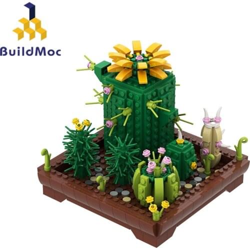 Buildmoc Plant Bonsai Potted Cactus 521PCS Bricks MOC Model Building Blocks Toys for Children DIY Plants Toy Kids Gifts