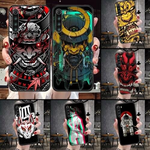 Japanese samurai oni mask Phone Case For Xiaomi Redmi Note 7 8 9 10 7A 8T 9A 9T 9S 10S Pro black pretty back luxury Etui soft