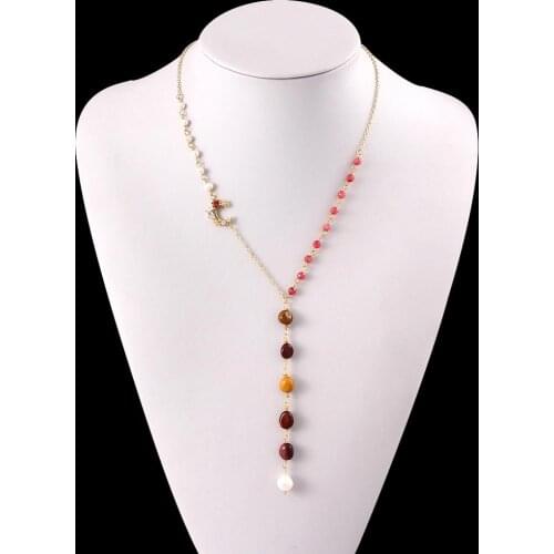 Coeufuedy Natural Freshwater Pearls Necklace For Women Wedding Girls Gift Tourmaline/Agate Handmade Fine Jewelry