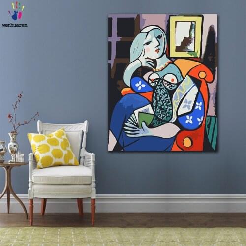DIY colorings pictures by numbers with colors Woman holding a book in Picasso picture drawing painting by numbers framed Home