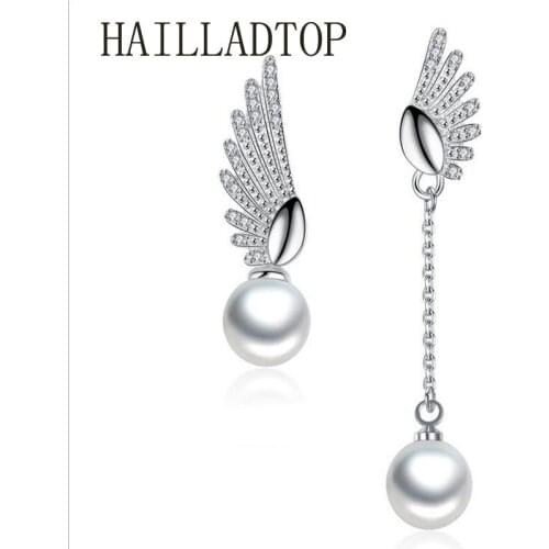 HAILLADTOP Simple Asymmetric Angel Wings Earrings Imitation Pearls Drop Earrings Womens Ornaments Fashion Jewelry Wholesale