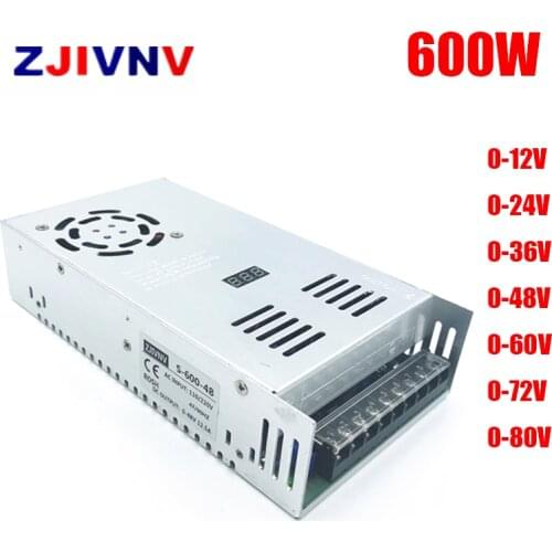 Switching Power Supply 600W Output 0-12V 24V 36V 48V 60V 72V 80V AC110V 220V TO DC24V SMPS Adjustable LED Digital Display