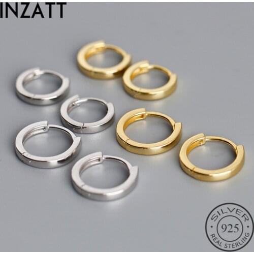 INZATT Real 925 Sterling Silver Round Hoop Huggies Earrings For Fashion Women Party Fine Jewelry Hiphop Minimalist Accessories