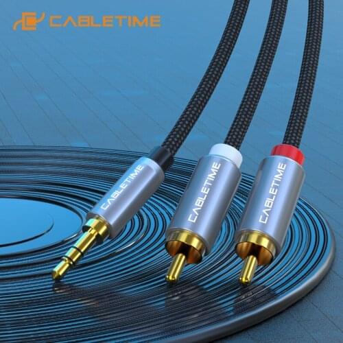 CABLETIME 3.5mm Jack to 2 RCA Cable M/M 3.5 RCA AUX Stereo Cable for DJ Amplifiers Subwoofer Audio Mixer Home Theater DVD C106