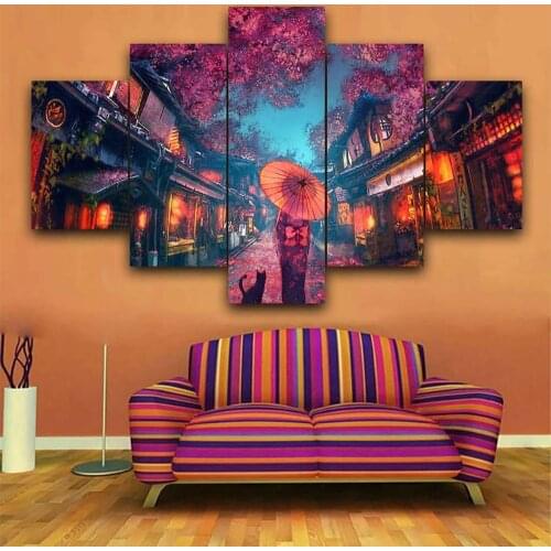 5 Piece Wall Art Canvas Japanese Anime Styles Kimono Girl Home Decor Modular Pictures Modern Living Room Decoration Paintings