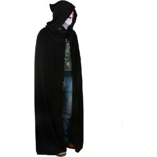 Halloween Costume Adult Death Cosplay Costumes Black Black Hooded Cloak Scary Witch Devil Role Play Cosplay Long Black Cloak