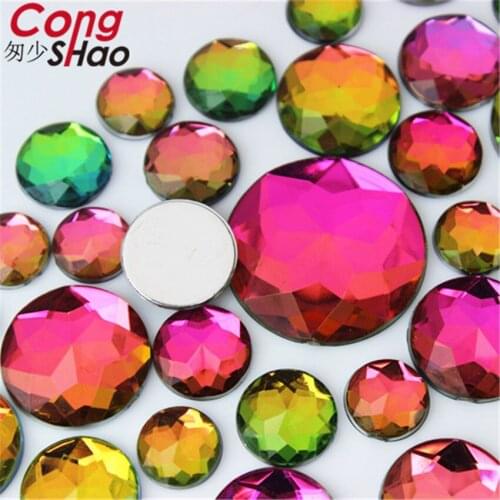 Cong Shao 10/12/14/16/18/25mm Colorful Acrylic Round Rhinestone Trim Flatback Stones And Crystals DIY Costume Button YB719