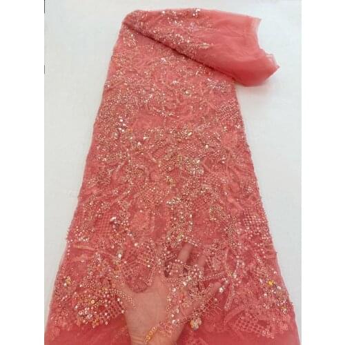 Nigerian french net Lace SYJ-468681 Embroidered Lace Fabric with beads and sequins for bridal dress