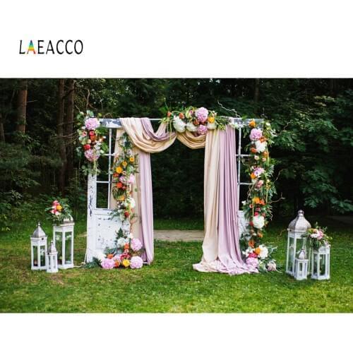 Laeacco Wedding Photophone Forest Trees Grassland Curtain Flowers Light Photo Backgrounds Baby Birthday Photography Backdrops
