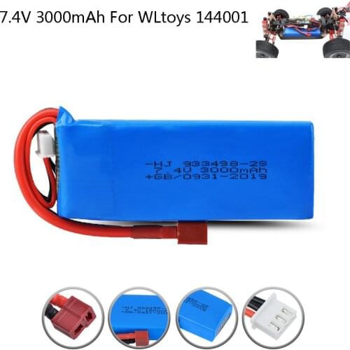 7.4V 3000mAh Lipo Battery T Plug for Wltoys 144001 RC toys car spare parts 7.4V 2S high capacity RC toy Battery For 144001 parts