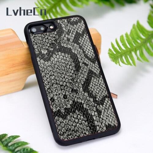LvheCn Silicone Rubber Phone Case Cover for iPhone 6 6S 7 8 Plus X XS XR 11 12 Mini Pro Max Grey Python Skin