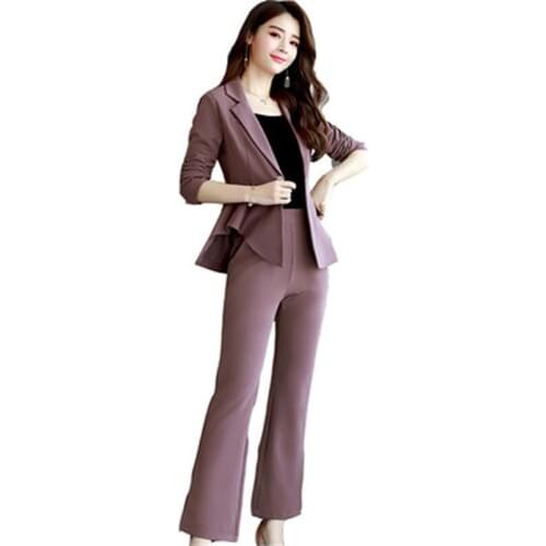 Fashion Pant suits women Autumn New fashion professional suit suit female ladies temperament Slim thin micro bell pants two sets