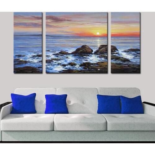 Seascape Oil Painting 3 Piece Canvas Art Acrylic Modern Paintings Group Hand Painted Canvas Printing for Living Room Decorative