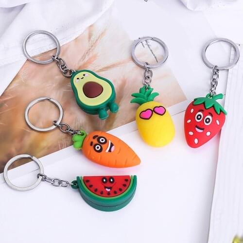 Cartoon Fruits Keychain Avocado Carrot Strawberry Pineapple Watermelon Keychains Mobile Phone Bag Car Pendant Key Ring Key Chain