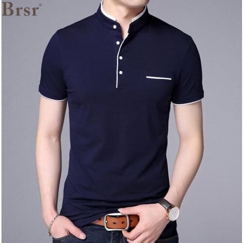 Summer New Polo T Shirt For Men Solid Color Mandarin Collar Slim Fit Short Sleeve Casual Clothing Oversized Mens Top T-shirt