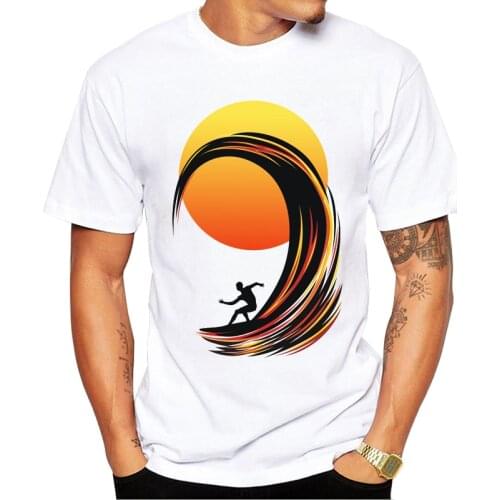 TEEHUB Hipster Men T-Shirt Fashion Surfing On Fire Printed Tshirts Short Sleeve O-Neck Tee Funny Tops