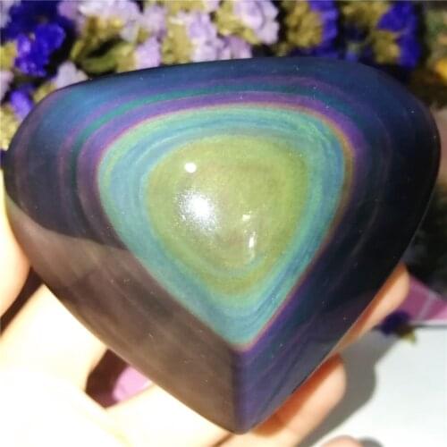 Natural Rainbow Obsidian Cat Eyes Quartz Crystal Heart Stones Healing Quartz Crystals And Minerals Specimen Decor Gift