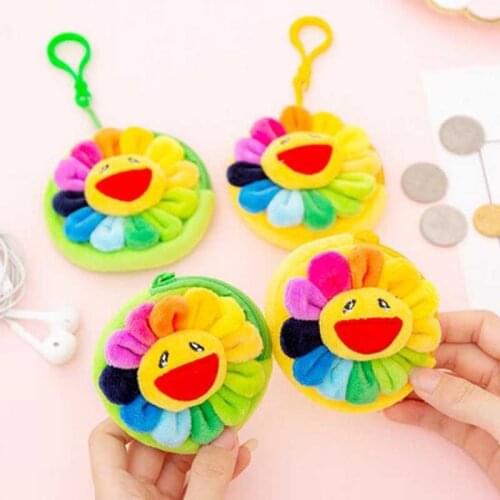 Newest Colorful Sunflowers Children Plush Coin Purse Zipper Change Purse Wallet Kids Girl Women For Gifts With Keychain