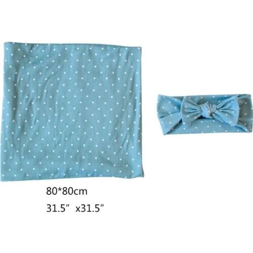 Newborn Receiving Blanket Bowknot Headband Set Baby Infant Cotton Sleeping Bag Swaddle Wrap Hairband