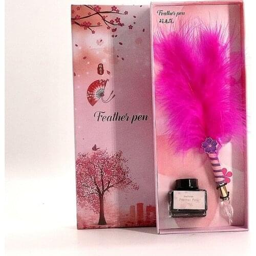 New Color Feather Pen Student Writing Stationery Set Color Cute Gift Box Stainless Steel Nib Metal Texture Pen Birthday Gift