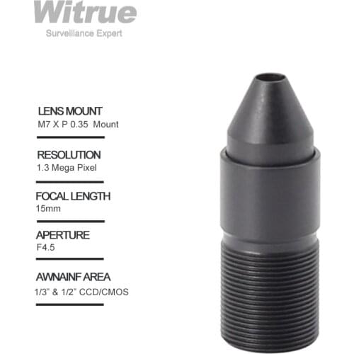 Witrue Pinhole camera Lens 15mm M7 X P0.35 Mount 1.3 Megapixel 1/3" F4.5 for Mini CCTV Security Cameras