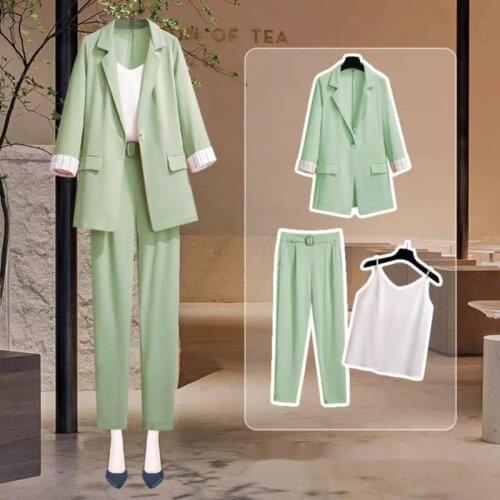 Three-piece Blazer Jacket Pant Office Wear Suits Vintage Autumn Solid Color Elegant Blazer Women Jacket Korean Style