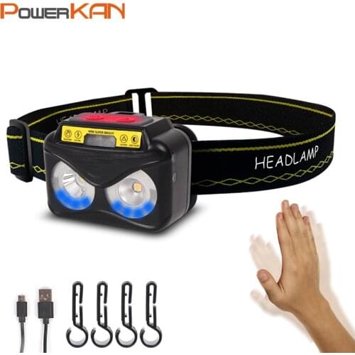 PowerKAN XPG LED Headlight Work Light USB Charging Motion Sensor Headlamp Head Flashlight Light Blue Emergency Warning Strobe