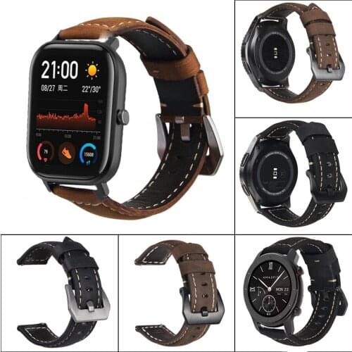Hot Cow Leather Watch Bands 20mm Genuine Leather Vintage Wrist Watch Band Strap Belt For Huami Amazfit GTR 42/Bip U/S/GTS/2/2e