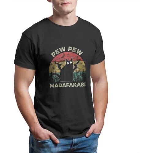 Cat Vintage PewPew Madafakas Cat Crazy Pew T-Shirt Print wholesale Clothes Punk Gothic Style Red Short Sleeve Anime Kawaii 11374