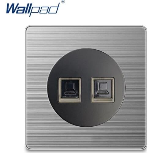 Wallpad 2020 2 DATA Computer Socket Ethernet RJ45 CAT6 Network Wall Power Socket Electric Outlet Silver Stainless Steel Panel