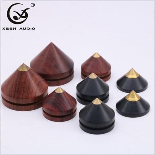 XSSH 4pcs HiFi Hi-end Speaker Wood Copper Shock Absorber Isolation Feet Brass Cone CD Amplifier Stand