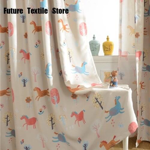 Korean Cartoon Pony Double-sided Printing Full Shading Curtains for Living Dining Room Bedroom