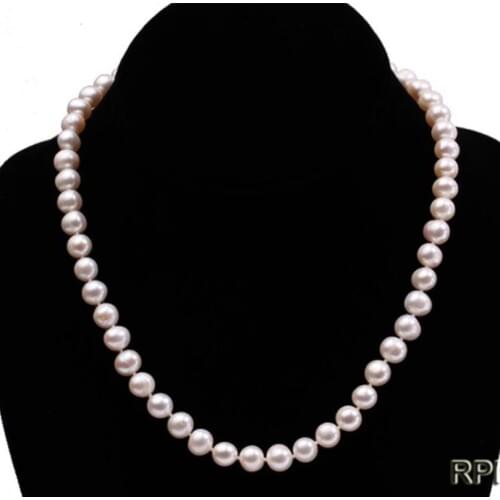 High quality Pearl Necklace 6-7mm Classic White Flat Round Natural Freshwater Cultured Pearl Necklace 18" Near Round