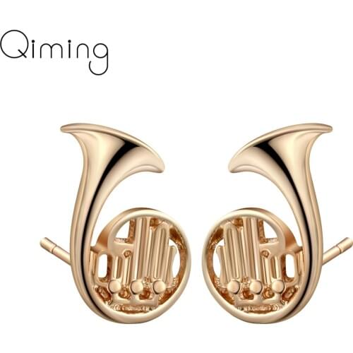 French Horn Stud Earring For Women Lady Music Lovers Accessary Fashion Jewelry Gift fashion Gold Musical Instruments Earrings