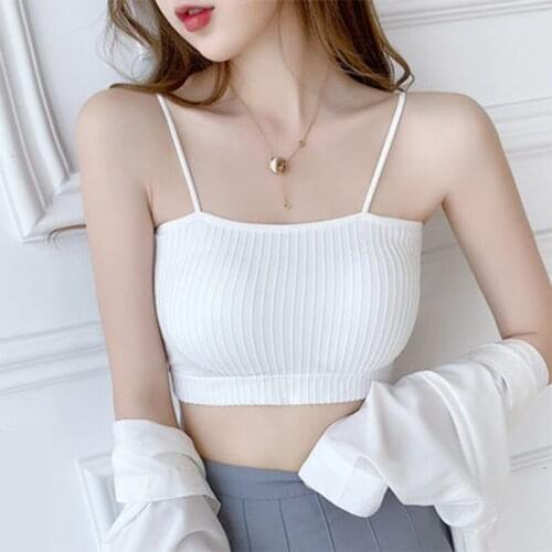 12 Colors Woman Vest Strap Sleeveless Elastic Crop Top Slim Short Vest Office Lady Cami Tops Built In Bar Slim Low Chest Camis