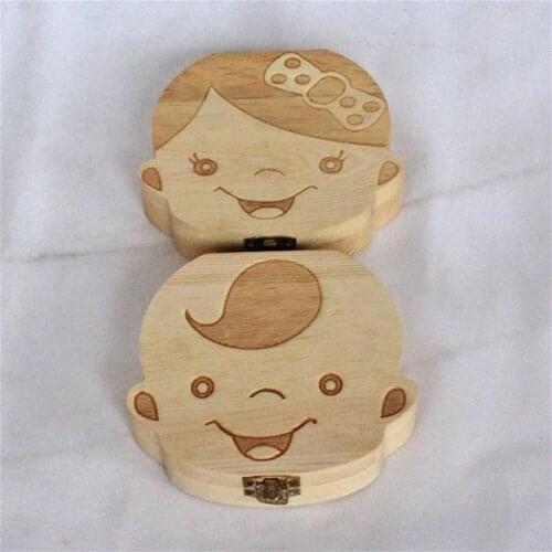 1Pcs Baby Teeth Box Baby Wood Tooth Box Organizer Storage Language Collect Teeth Umbilica Save Gifts Baby Tooth Box