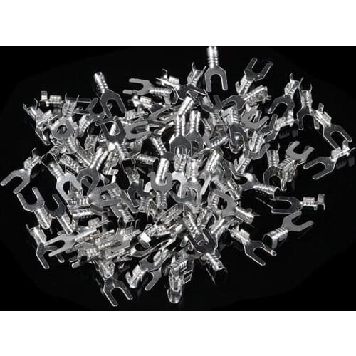 100Pcs 3.2mm 4.2mm Y-shape Wire Crimp Terminal Fork Terminal Lug Terminals Wire Naked Connector Y-Type Terminal